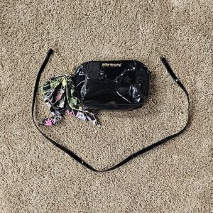 Betsey Johnson Xoanaya Black Faux Patent Leather with Scarf Crossbody Purse